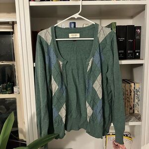 Green and blue argyle cardigan